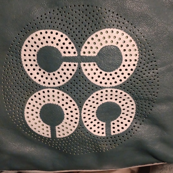 🤟TRADED🤟Hold for BO COACH Large Turquoise/Gray Tote Bag Op Art - Picture 3 of 9